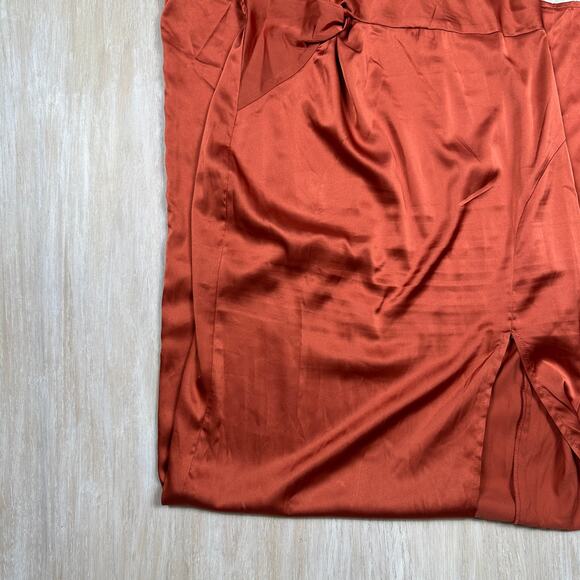 Missguided Rust Orange Satin One Shoulder Draped Slit Midi Cocktail Dress 4 - Picture 4 of 14